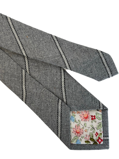 light silver grey and ivory club striped school style cotton tie